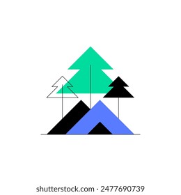 Forest camping and tent. Simple geometric flat illustration. Vector file.