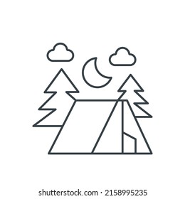 Forest camping thin line icon. Element of simple icon for websites, web design, mobile app, info graphics. Thin line icon for website design and development, app development on white background