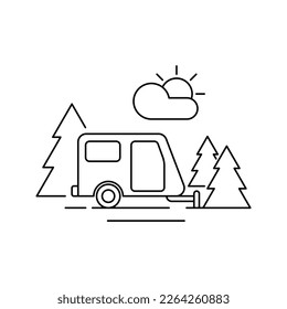 Diseño del icono del remolque de camping forestal. viajero, excursionismo, icono de camping. aislado de fondo blanco. ilustración vectorial
