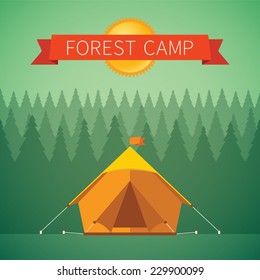 Forest Camping Vector Concept With Tourist Tent