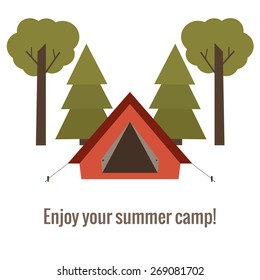 Forest camping vector concept with tourist tent