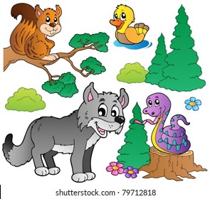 Forest cartoon animals set 2 - vector illustration.
