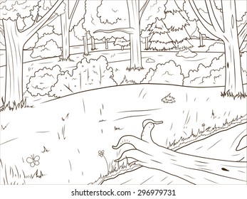 Forest cartoon coloring book educational game vector illustration