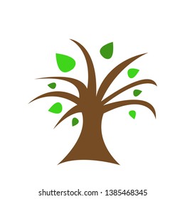 forest cartoon logo brown tree with sharp branches and green leaves object for design