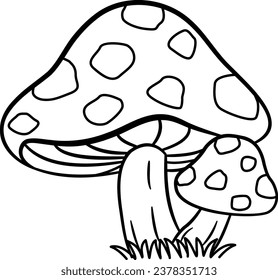 Forest Cartoon Mushrooms Amanita for Coloring. Vector Illustration of Fairy Mushrooms with Red Hat and White Dots