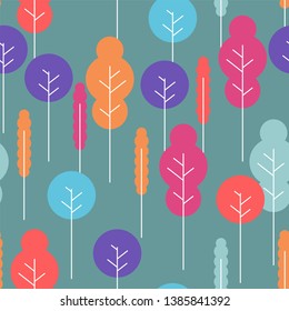 Forest cartoon pattern seamless. Wildlife background. Nature ornament. Baby cloth texture