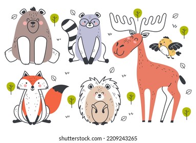 Forest Cartoon Sketch Animal Line Art Stock Vector (Royalty Free ...