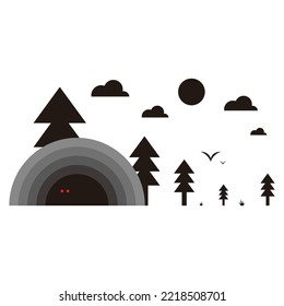 Forest and cave, illustration geometric symbol simple logo vector
