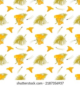 Forest Chanterelle Mushrooms cute seamless pattern