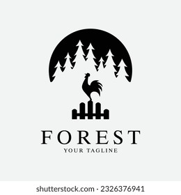 forest chicken logo line art design
