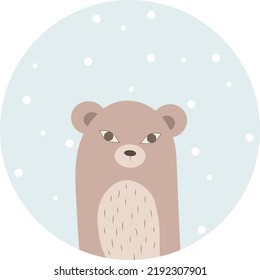 Bild von Waldkindern mit Tieren. Gehörter Bär. Perfekt als Aufkleber, Postkarte, Poster, Stoff, Design