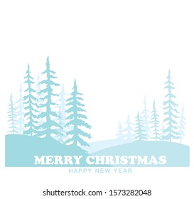 Forest of Christmas fir trees silhouette. Landscape Background. Christmas banner. Coniferous spruce panorama. Park of evergreen wood. Vector on white background. Flat Vector Illustration