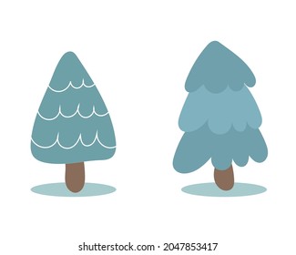 Forest Christmas trees hand-drawn in the style of doodle. Christmas trees for postcards, books, stickers