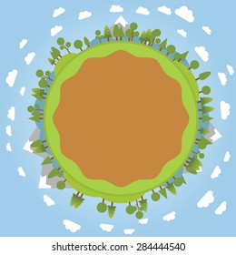 Forest circle in circle concept with sky and mountain
