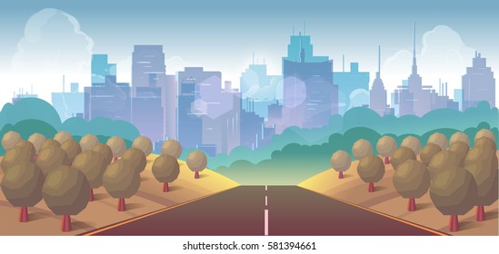 forest, city and road illustration, vector