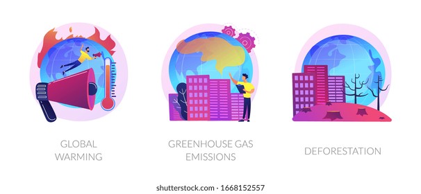 Forest Clearcutting Problem. Climate Change. Greenhouse Effect, Planet Pollution. Global Warming, Greenhouse Gas Emissions, Deforestation Metaphors. Vector Isolated Concept Metaphor Illustrations