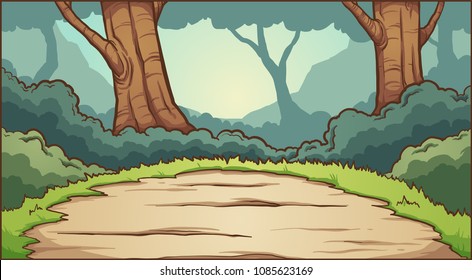 Forest clearing background. Vector clip art illustration with simple gradients. Some elements on separate layers. 
