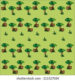 Forest. Collage made of trees, grass, and stones.