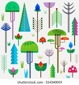 forest with colorful whimsy trees 