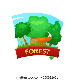 Forest concept design with trees and fox's tail, vector illustration