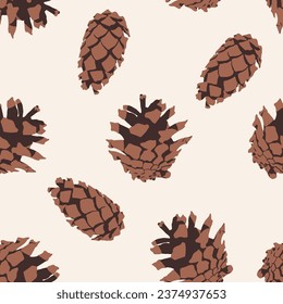 Forest cone vector cartoon seamless pattern.