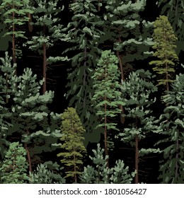 Forest Of Coniferous Trees. Vector Repeated Seamless Pattern