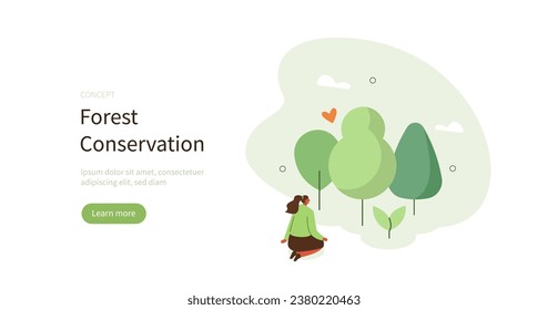 Forest conservation, climate protection concept. Environmental pollution reduction. Benefits of sustainable forest management, carbon storage. Flat vector illustration