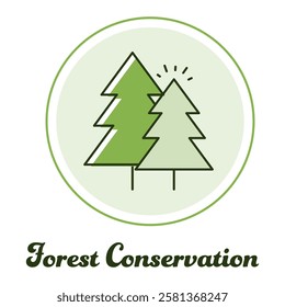 Forest Conservation Icon, Tree Protection and Sustainable Woodland Management Symbol