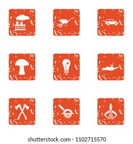 Forest conservation icons set. Grunge set of 9 forest conservation vector icons for web isolated on white background