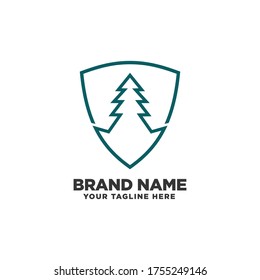 forest conserve logo design, Shield and forest icon vector