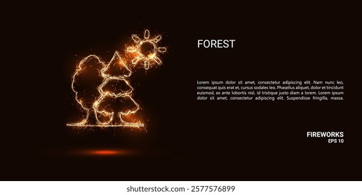 Forest consists of sparks and fire. Festive bright fireworks. Decorative element for celebrations and holidays. Vector illustration.