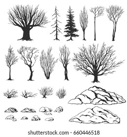 Forest constructor, ink hand drawn vector illustration