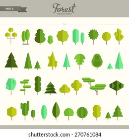 Forest constructor kit - part 5, really big set of different trees. Beautiful and trendy collection of flat elements, very useful to create backgrounds, patterns, game design