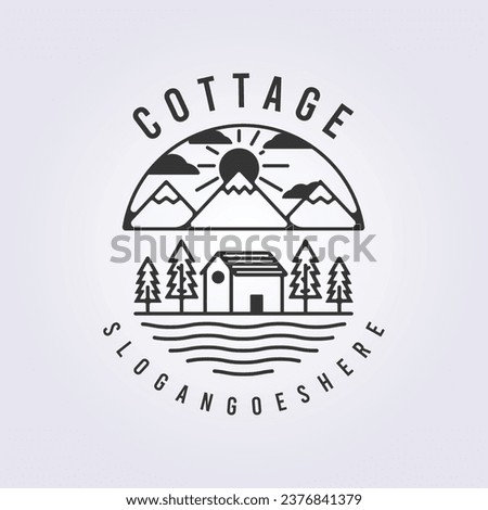 forest cottage logo, tourism cabin icon symbol vector illustration template badge design