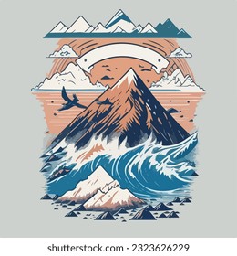 Forest creatures of splash mountain landscape in vector illustrator