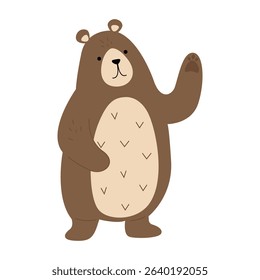 Forest cute animal bear in cartoon style on white background, can be used for printing postcards, banners, advertising