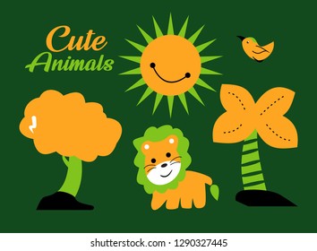 Forest with cute animals pattern green baground for children