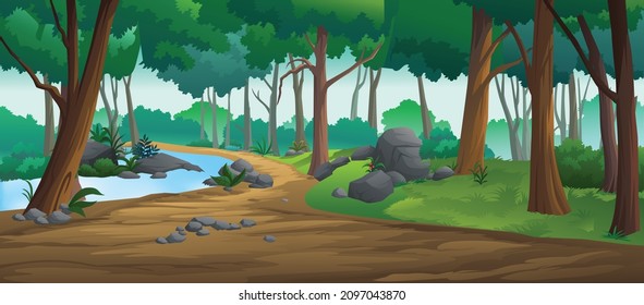 Forest dark jungle Indian type forest amazon forest mud road with forest 