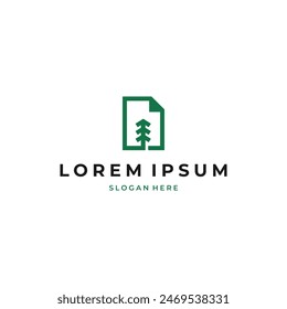 Forest data logo design concept, pine tree with paper work illustration
