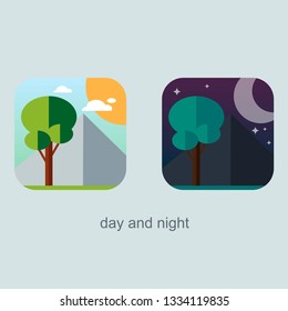 Forest day and night banners in flat design vector