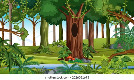 Forest at daytime landscape scene illustration