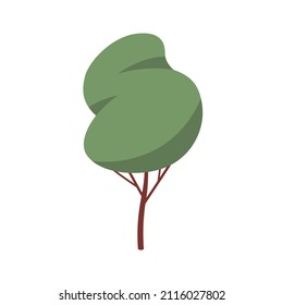 Árbol caducifolio. Abstracta planta de madera con frondosa corona de follaje y tronco. Ilustración del vector de dibujos animados planos botánicos aislados en fondo blanco