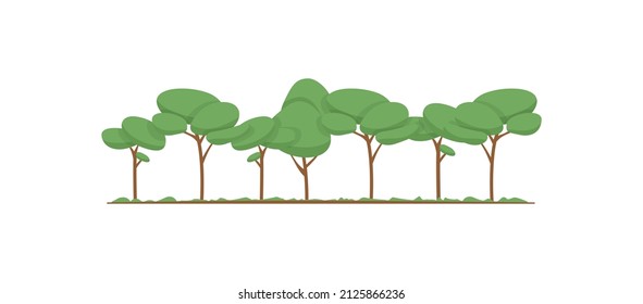 Forest Deciduous Trees Color Set Vector Illustration