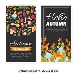 Forest Decor Banner Design with Mushroom and Leaf Vector Template