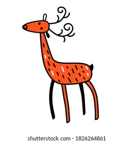 Forest deer with branching horns. Doodle style, Scandinavian. The vector is isolated on a white background.