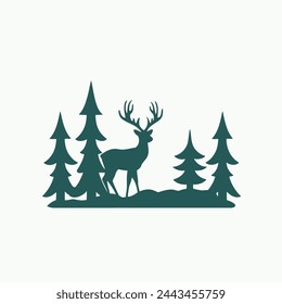 Forest Deer Flat Vector Art Wildlife, Animal, Forest, Deer, Icon.
