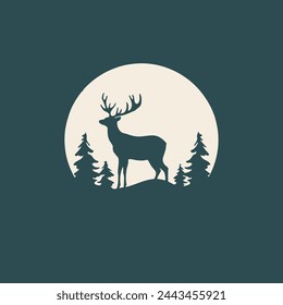 Waldhirsche Flache Vektor-Kunst Wildtiere, Tier, Wald, Hirsch, Ikone.