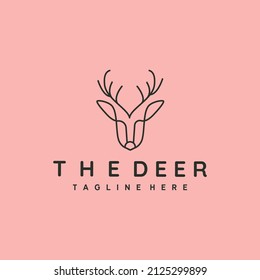 forest deer head line art icon logo vector symbol illustration design