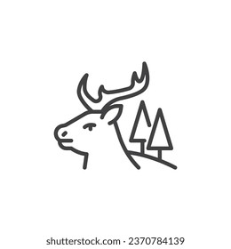 Forest Deer line icon. linear style sign for mobile concept and web design. Winter wildlife outline vector icon. Symbol, logo illustration. Vector graphics