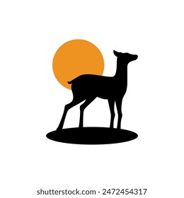 Waldhirsch Sonnenuntergang Modernes Logo Design Vektorgrafik